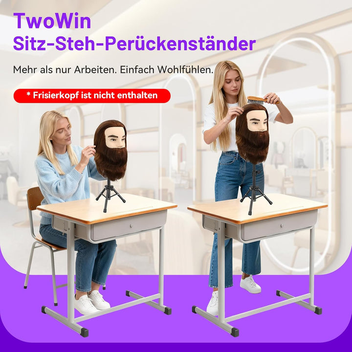 TwoWin 24.8 Zoll (63cm) Perückenständer, Frisierkopf Ständer, Verstellbar Schaufensterpuppen kopfstä