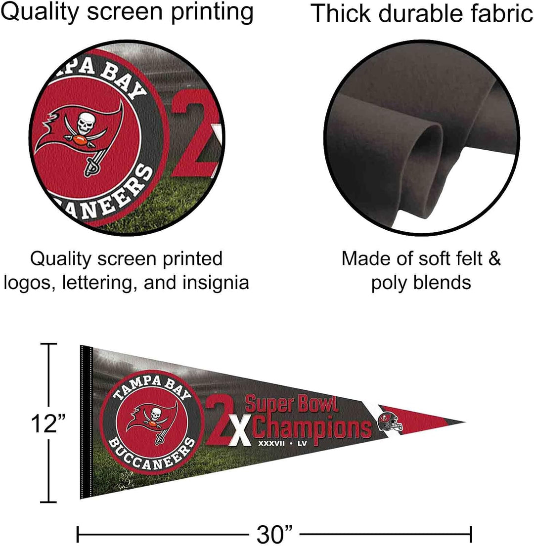 WinCraft Tampa Bay Buccaneers 2 Time Bowl Champions Pennant Banner Flag