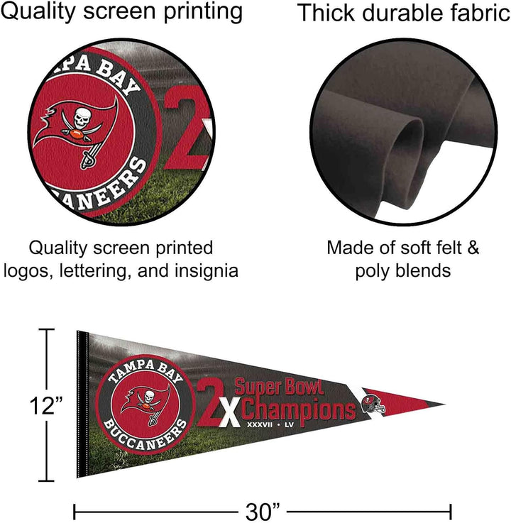 WinCraft Tampa Bay Buccaneers 2 Time Bowl Champions Pennant Banner Flag