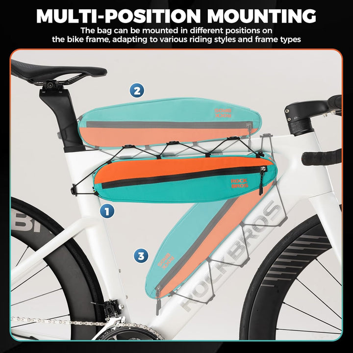 ROCKBROS Fahrrad Rahmentasche Lenkertasche 44 cm Extra Lang, Schmale 1,4L aus Polyester, Werkzeugtas