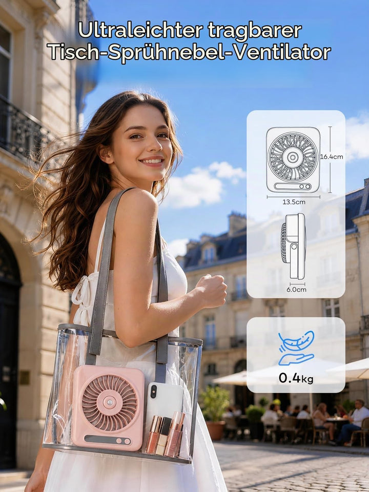 Mini Tischventilator mit Wasserkühlung &amp; LED-Anzeige (6000mAh) Rosa, Rosa