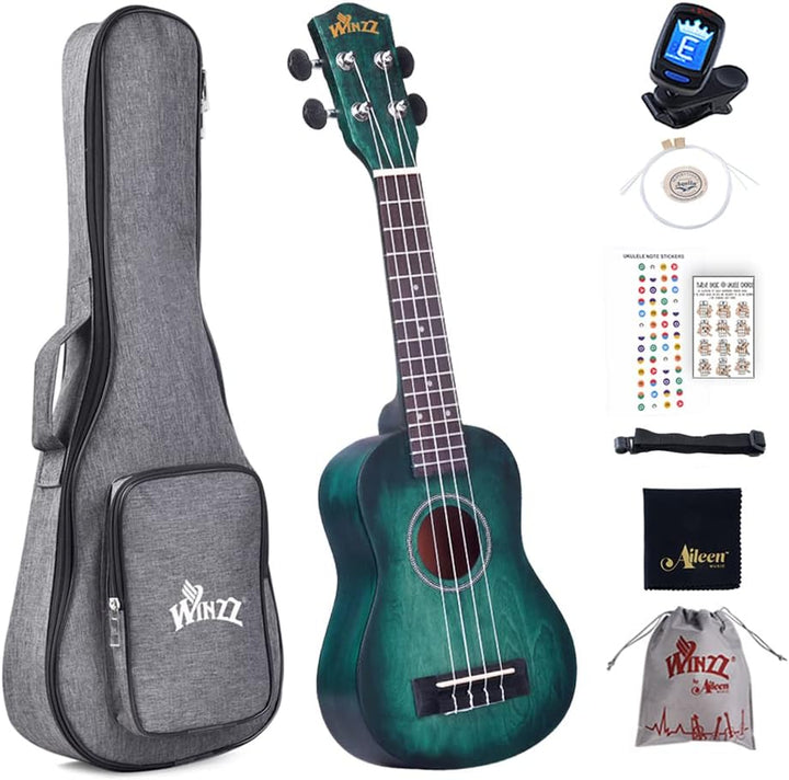 Winzz 21" Sopran Ukulele Anfänger Set Kinderm Erwachsene, Einzigartiges Farbdesign, mit Tasche, Stim