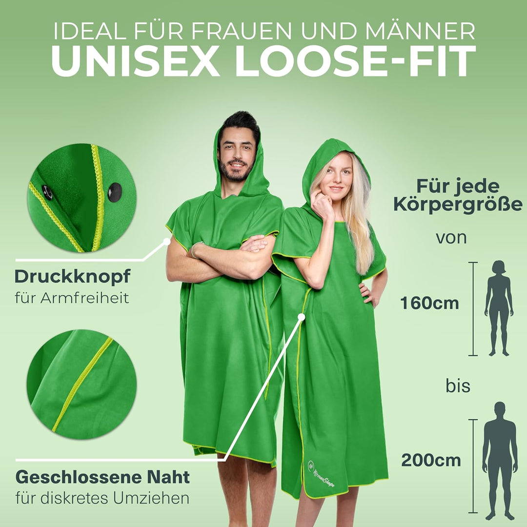 NirvanaShape Handtuch-Poncho für Erwachsene, Umziehhilfe & Handtuch zugleich, Surf-Poncho mit Quick-