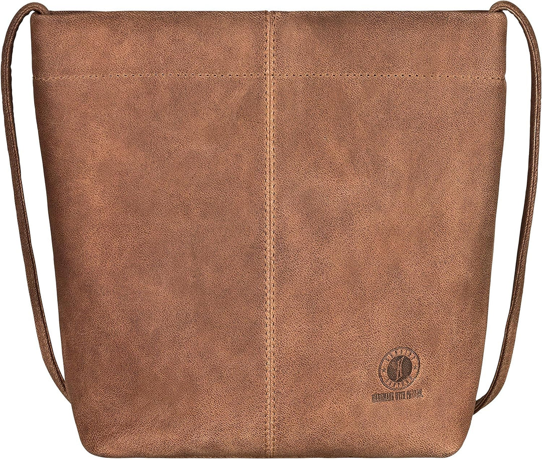 Klondike Nora Beuteltasche Leder Gross für Damen, Schultertasche Damentasche Handtasche Braun, Braun