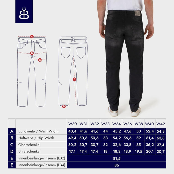 BARBONS Herren Jeans - Bügelleicht - Regular-Fit Stretch - Business Freizeit - Hochwertige Jeans-Hos
