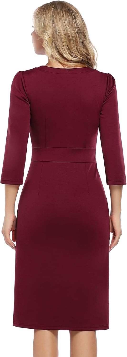 KOJOOIN Damen Elegant Etuikleider Festliches Cocktail Bleistiftkleid Knielang Business Kleider（Verpa