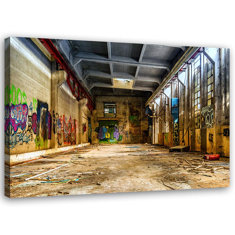 Bild auf Leinwand Fabrik Kunstdruck modern Graffiti Braun 80x60 cm Leinwandbild 80x60 cm Braun_b, Le