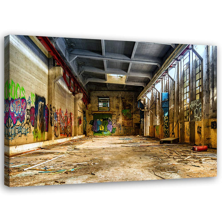 Bild auf Leinwand Fabrik Kunstdruck modern Graffiti Braun 80x60 cm Leinwandbild 80x60 cm Braun_b, Le