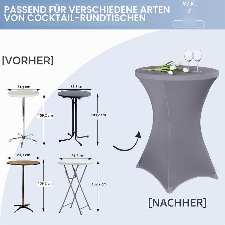 3 Stück stehtisch hussen stehtische Spandex Stretch Tischdecke 80cm, für Bistrotisch Ø 80-85 cm, Für