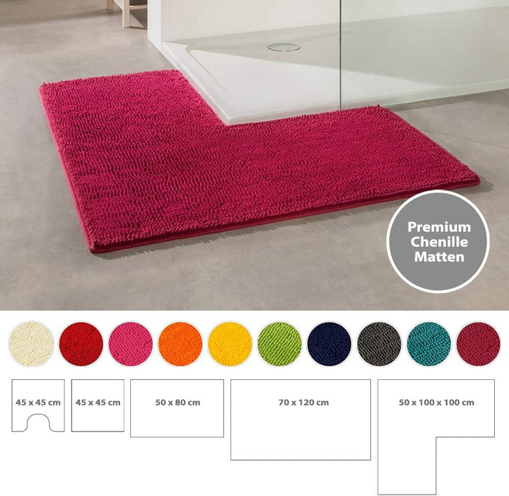 PANA® Chenille Duschvorleger mit Eckausschnitt • Badteppich für Eckduschen • Badematte rutschfest •