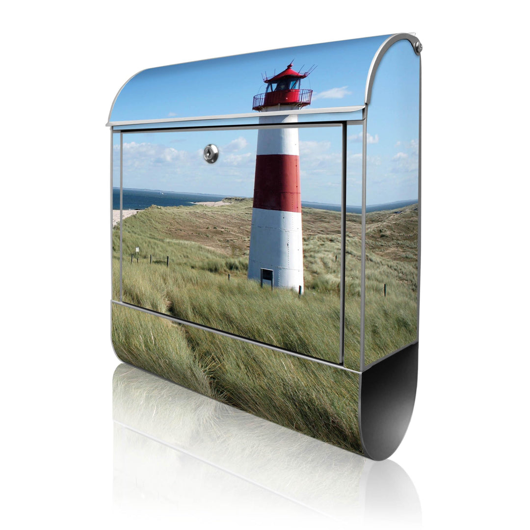banjado® Design Briefkasten mit Motiv Leuchtturm 39x47x14cm &amp; 2 Schlüssel - Briefkasten Stahl Silber