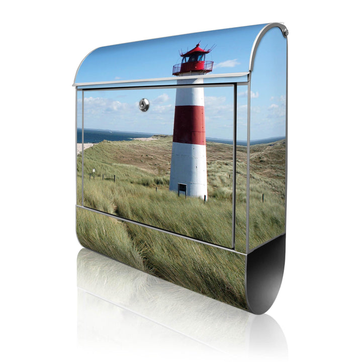 banjado® Design Briefkasten mit Motiv Leuchtturm 39x47x14cm &amp; 2 Schlüssel - Briefkasten Stahl Silber