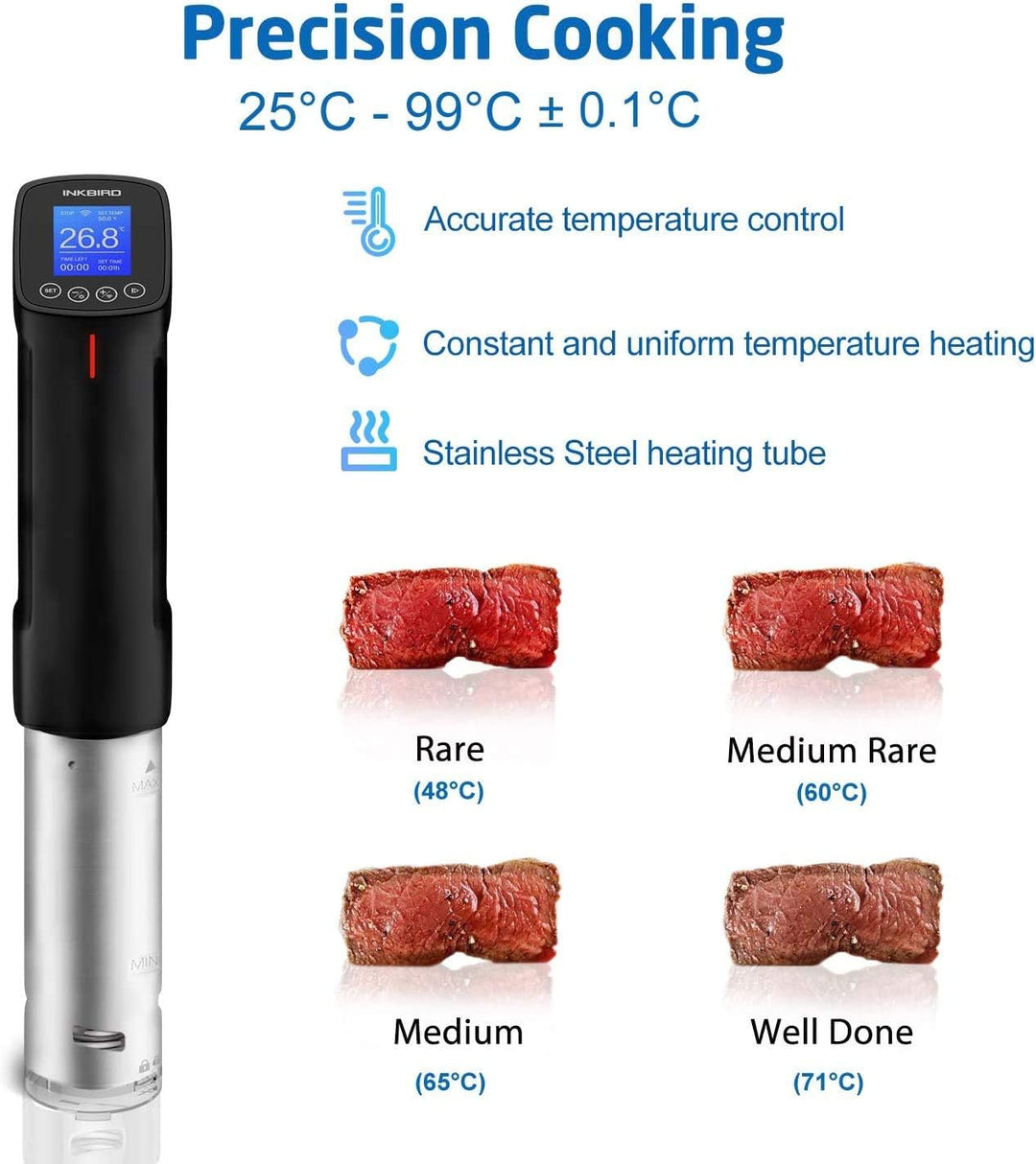 Inkbird Wlan Sous Vide Garer,ISV-100W Sous Vide Stick Eintauchthermostat,Wi-Fi-Steuerung, Präziser T