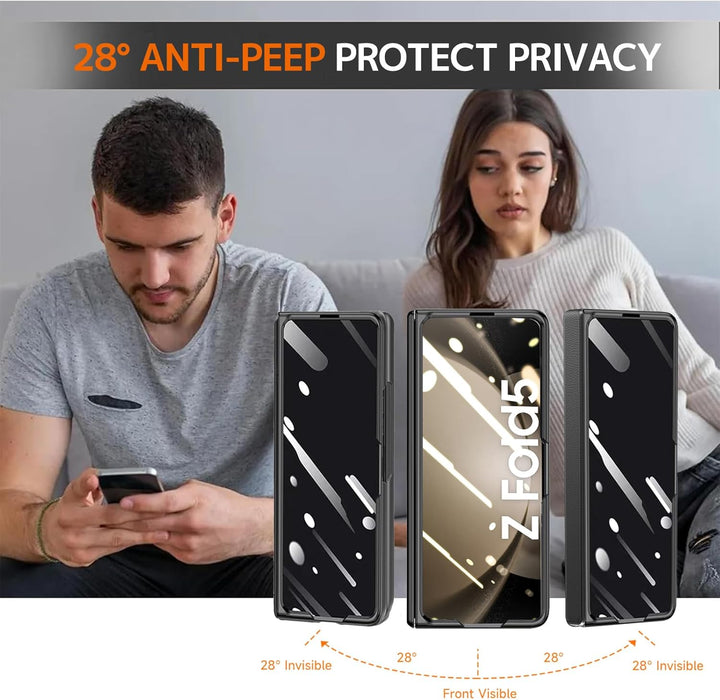 NINKI Kompatibel Samsung Galaxy Z Fold 5 Hülle mit Privacy Screen Protector,Kunstleder Magnetic Scha