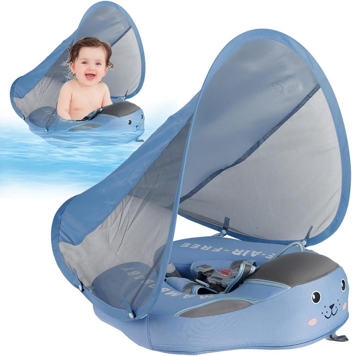 Baby Schwimmring Mit Abnehmbarem Sonnendach, Baby Schwimmtrainer Ab 3 Monate Mit Verstellbare Schult
