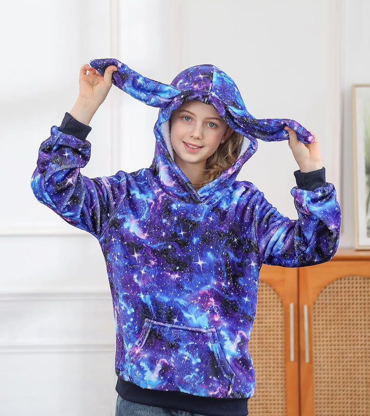 Fanient Pullover Mädchen Flauschiges Fleece Kapuzenpullover Kinder Hasenohr Hoodie mit Kängurutasche