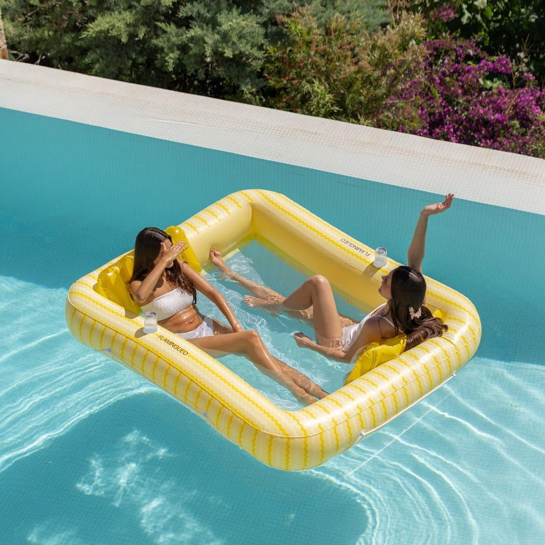 Flamingueo Luftmatratze Pool - Wassermatratze - Extra gross - Gitterboden - Zwei Getränkehalter - Zw