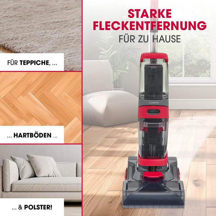 CLEANmaxx AquaStream Plus DUO Teppichreiniger | 3in1 Bodenreiniger für Teppich, Hartböden & als Pols
