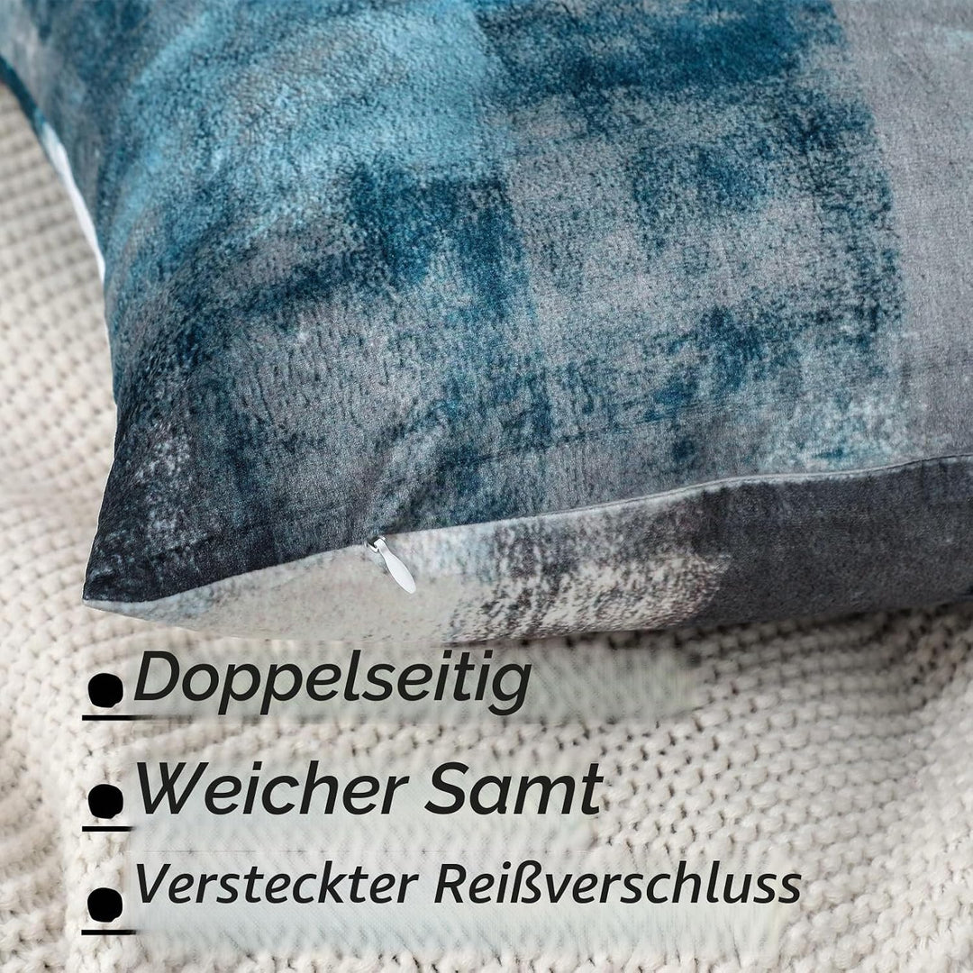 OYIMUA Deko Kissenbezug 45x45 2er Set Samt Kissenbezüge Blau Couch Landhausstil Kissenhülle Aestheti