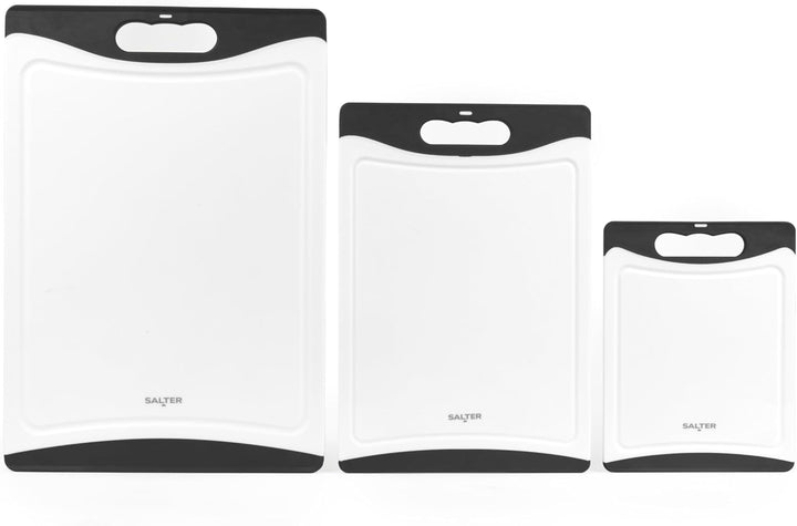 Salter Schneidebrett-Set, Kunststoff, 3er-Set, Schwarz/Weiss | Beidseitig nutzbar, rutschfester Grif