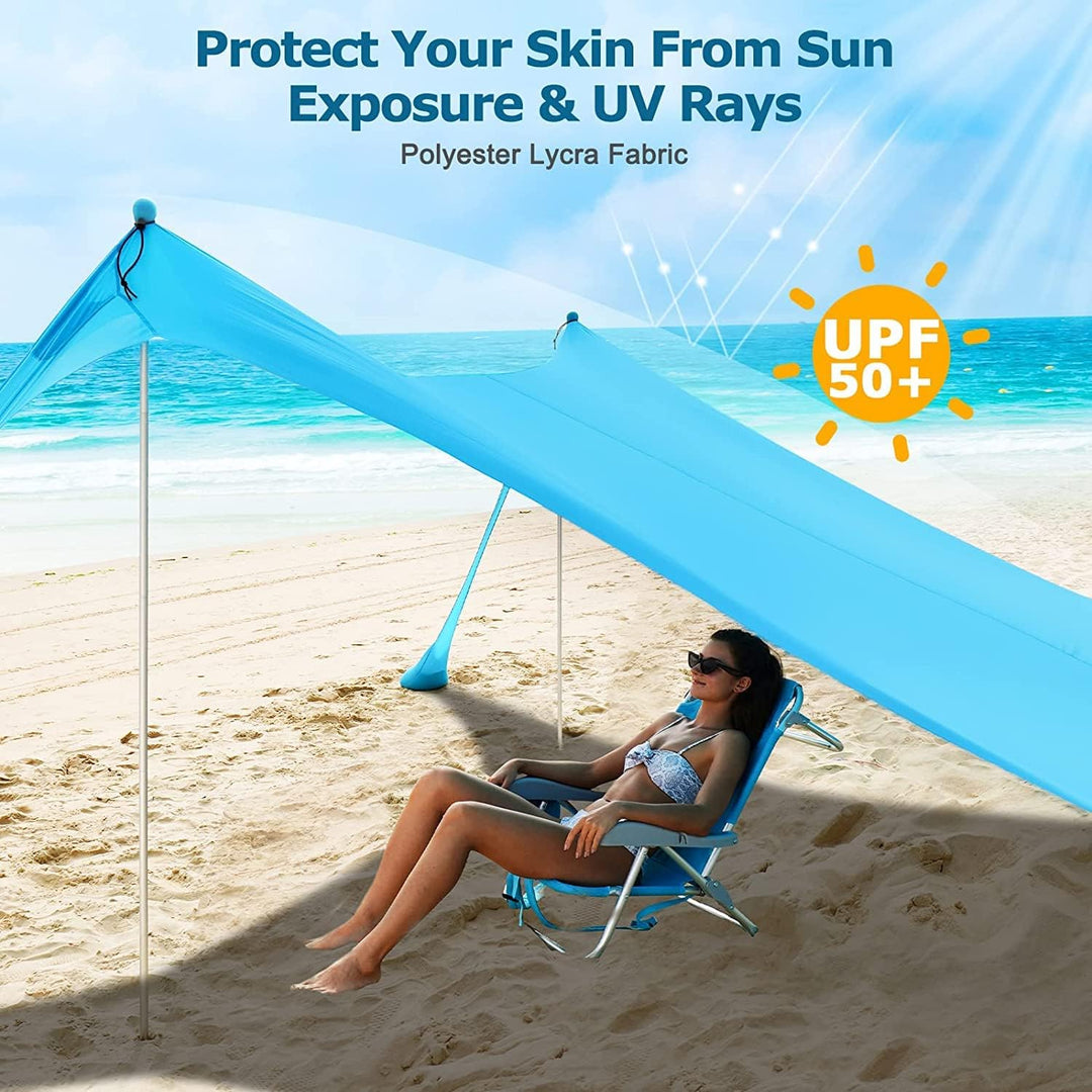 COMMOUDS Sonnenschutz Strand 3,6M x 3,6M, UPF50+ Sonnensegel Strand Strandmuschel Tragbarer Strandze