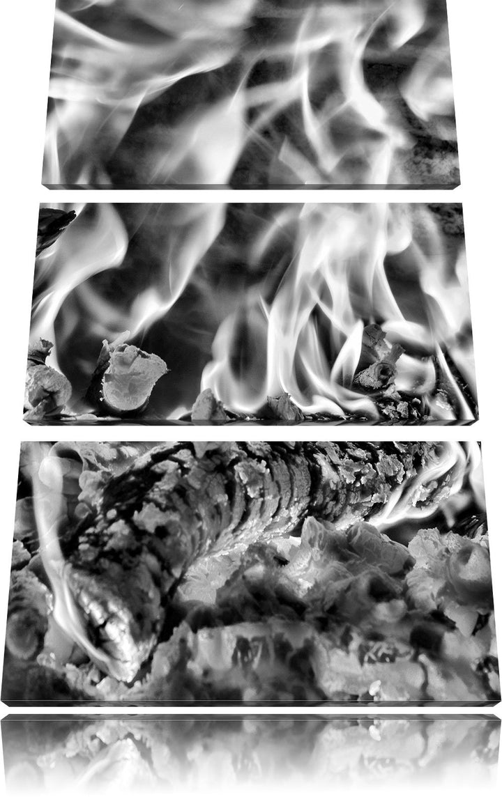 Pixxprint Gemütliches Holz im Feuer als Leinwandbild/Grösse: 3 Teilig (120x80) cm/Wandbild/Kunstdruc