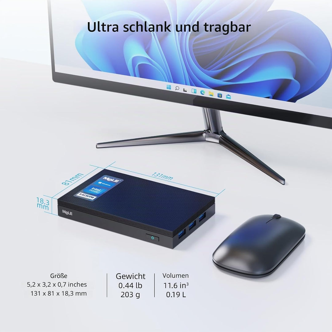 MeLE Lüfterloser Mini-PC Windows 10 Pro Celeron J4125 8GB DDR4 256GB eMMC Ultra-Thin Mini Desktop Co