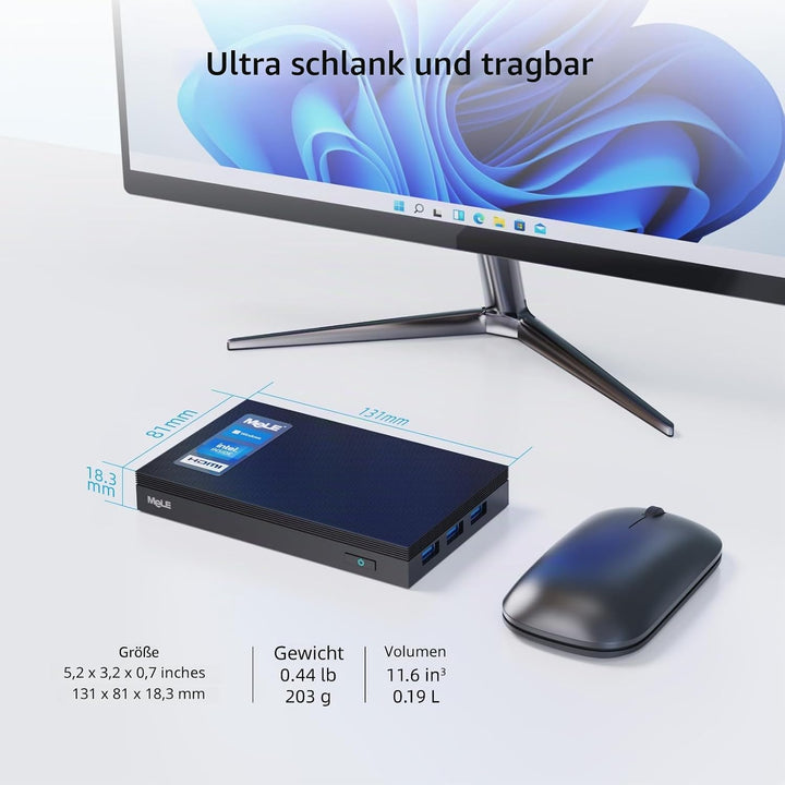 MeLE Lüfterloser Mini-PC Windows 10 Pro Celeron J4125 8GB DDR4 256GB eMMC Ultra-Thin Mini Desktop Co