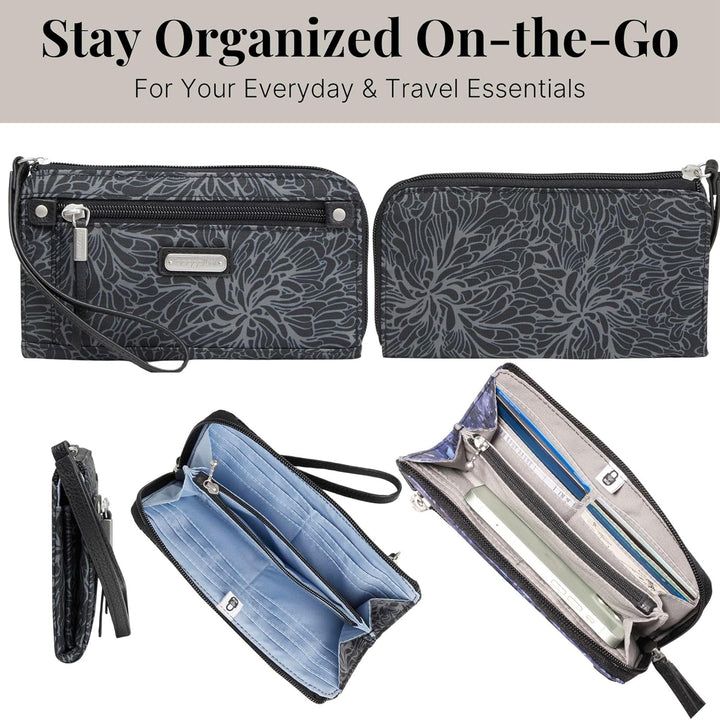 Baggallini Damen Geldbörse mit umlaufendem Reissverschluss Einheitsgrösse Midnight Blossom Print, Ei