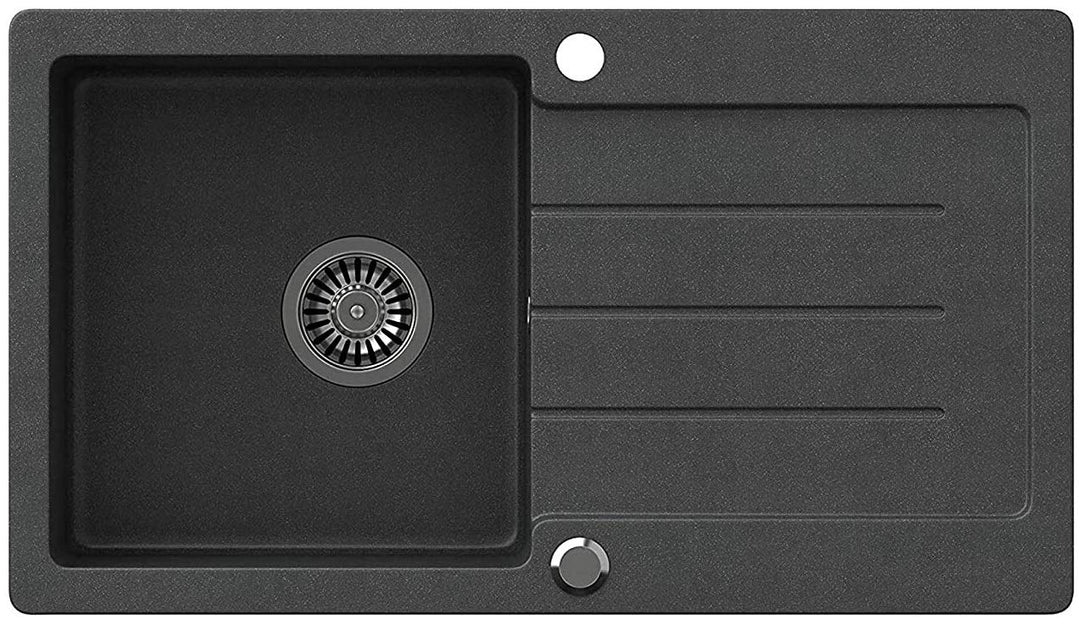 VBChome Spüle Schwarz 77 x 44 cm Granit Einzelbecken Einbauspüle gesprenkelt reversibel Verbundspüle