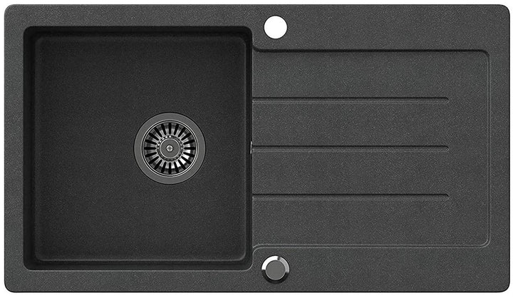 VBChome Spüle Schwarz 77 x 44 cm Granit Einzelbecken Einbauspüle gesprenkelt reversibel Verbundspüle