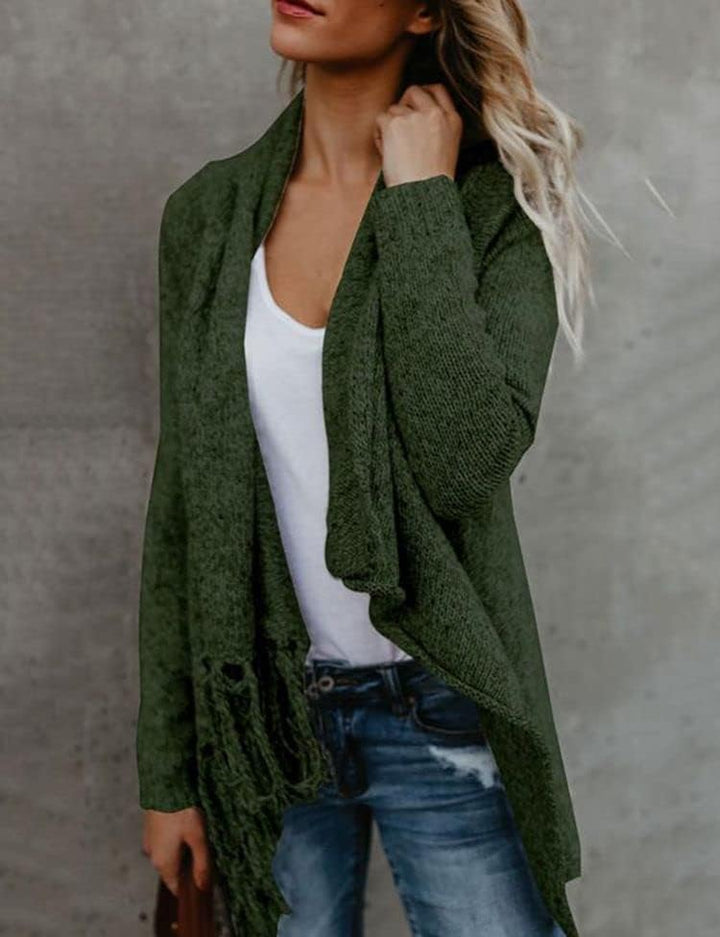 CEASIKERY Damen-Poncho mit Fransen, Pullover, Lange Strickjacke, Strickpullover, Mantel S Grün, S Gr