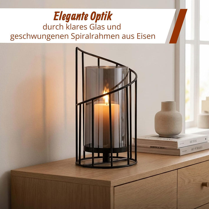 Relaxdays Windlicht 2er Set, transparent/schwarz | Glaszylinder mit Metallgestell, 2 Grössen, für St