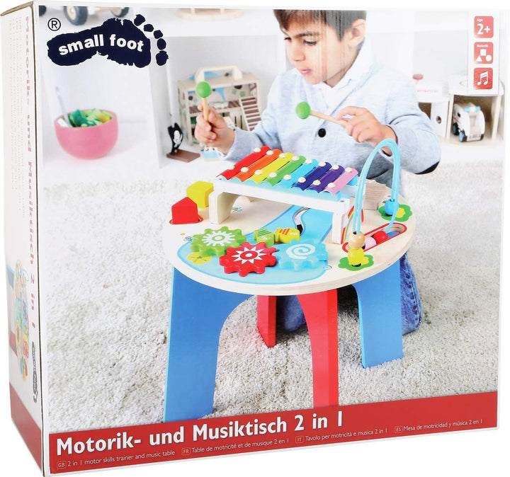 small foot Motorik- und Musiktisch "2 in 1" aus Holz, mit Motorikschleife, Formenspiel, Xylophon, ab