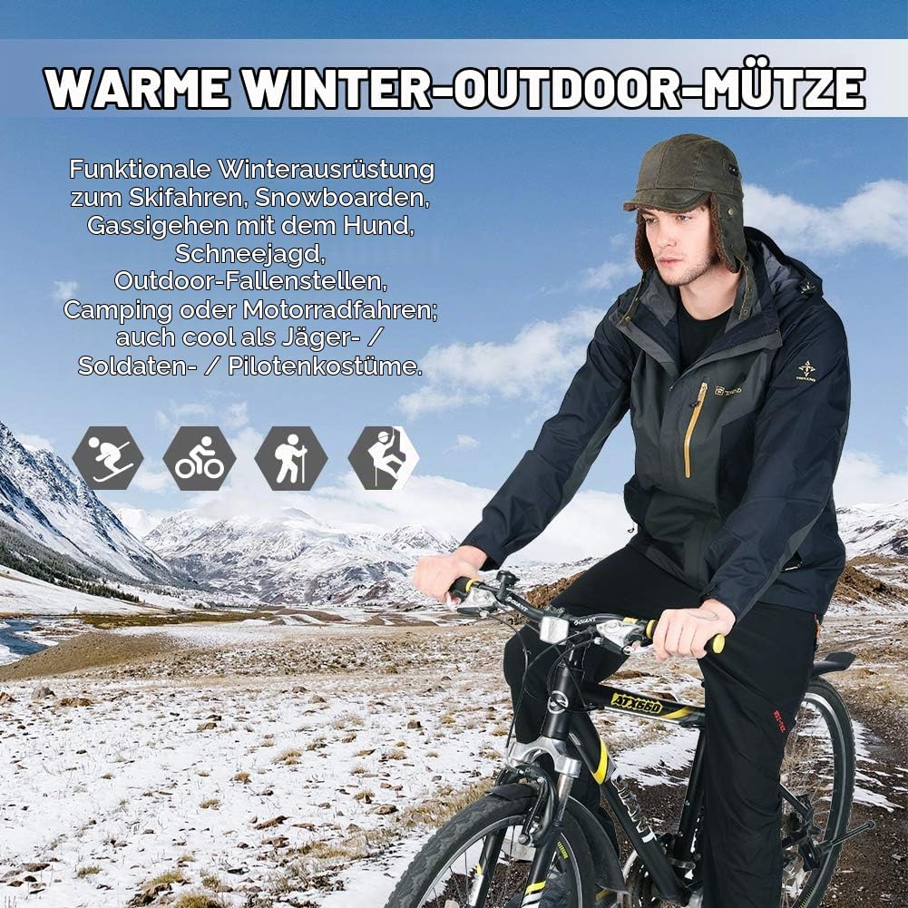 Comhats warme Trappermütze für Herren Kunstleder Hut Unisex Fliegermütze Fellmütze Erwachsenen Männe