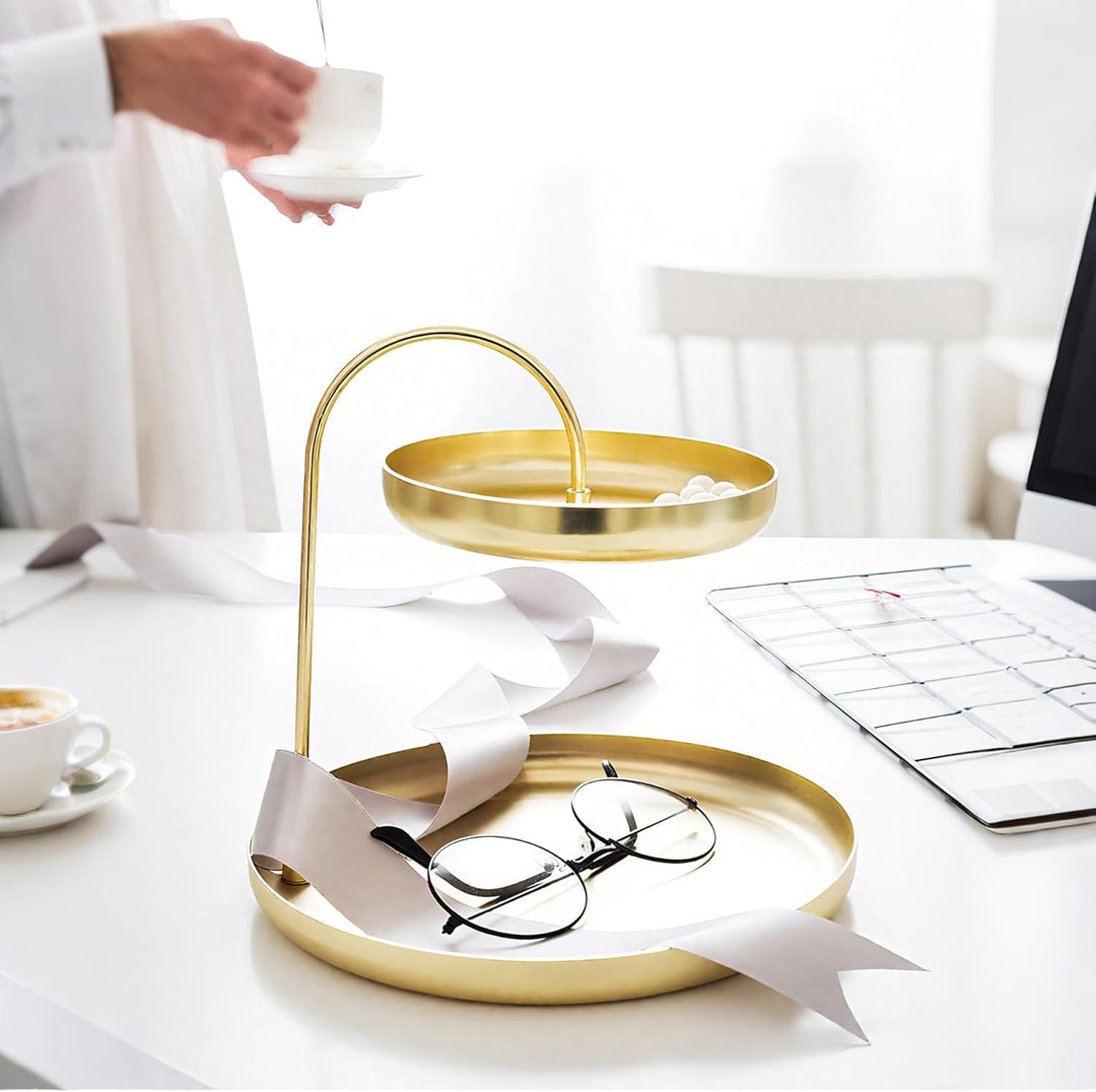 Trinket Dish Gold Tray Metall Dekorative Tray 2 Tier Sturdy Trinket Schmuck Schale für Ringe Schmuck