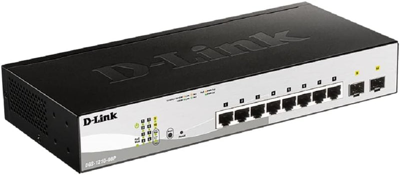 D-Link DGS-1210-08P/E Gigabit Smart Switch (8-Port, 2x SFP, 65W PoE-Budget) 10 Port|8x1G PoE(65W)|2x