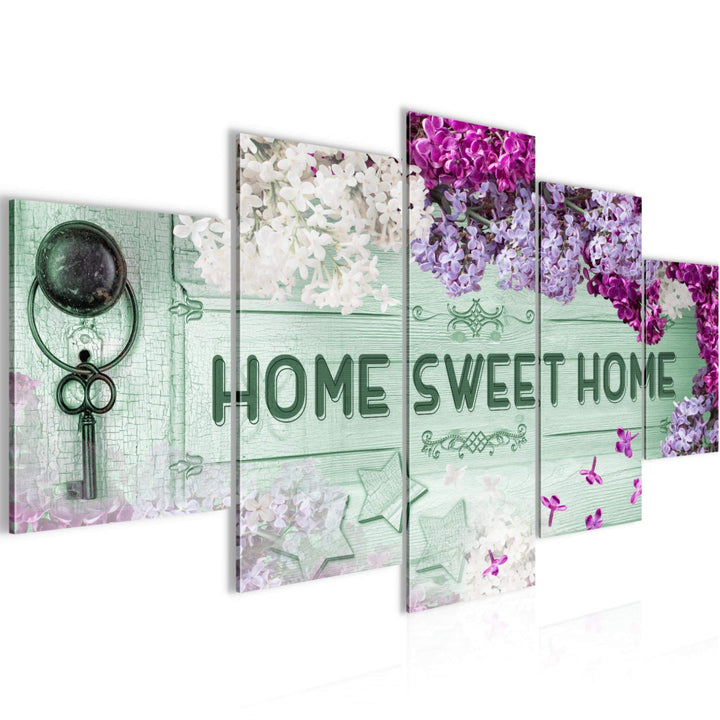Runa Art Wandbilder Home Sweet Home 5 Teilig Bild auf Vlies Leinwand Deko Wohnzimmer Mit Spruch Grün