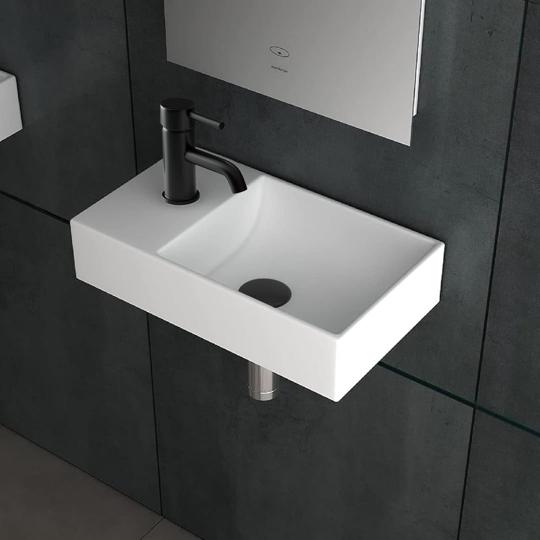 Alpenberger Kleines Waschbecken Eckig | Hängewaschbecken WC | Waschplatz Lösung Klein I Keramik Hand