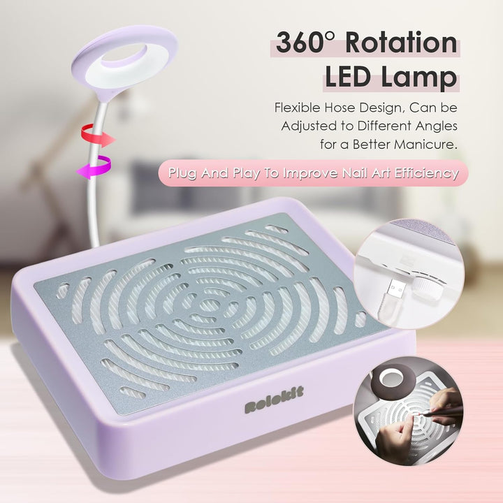 Staubabsaugung für Nägel mit Lampe und 50 Einwegfilter, Nagelstaubsauger mit Bürste für Nagelstudio