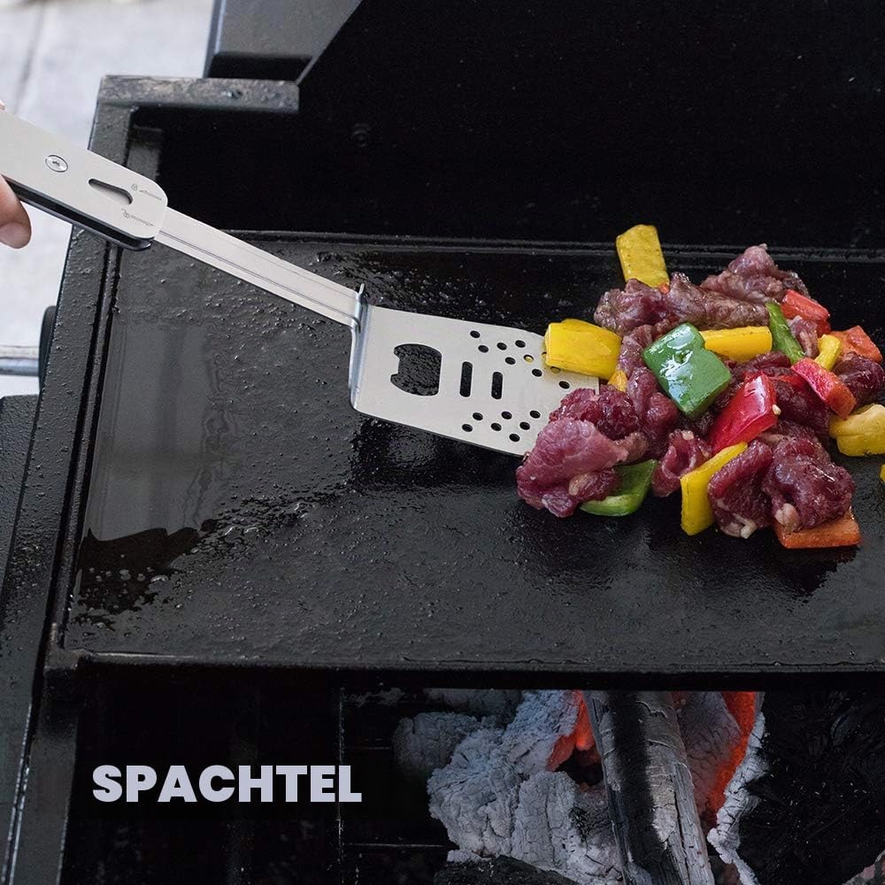 Roxon 4 in 1 kompaktes Mini BBQ Grill-Set mit Spatel, Gabel, Zange und Flaschenöffner für Wandern Ca