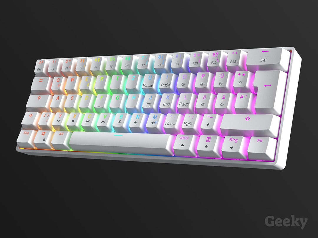 Geeky GK61 60% | Hot Swappable Mechanische Gaming-Tastatur | 62 Tasten Multi Color RGB LED Hintergru