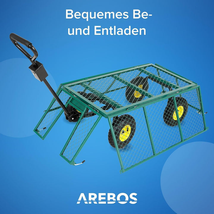 Arebos Bollerwagen | Gartenwagen | mit Profilreifen | 550kg belastbar | faltbar | grün | herausnehmb