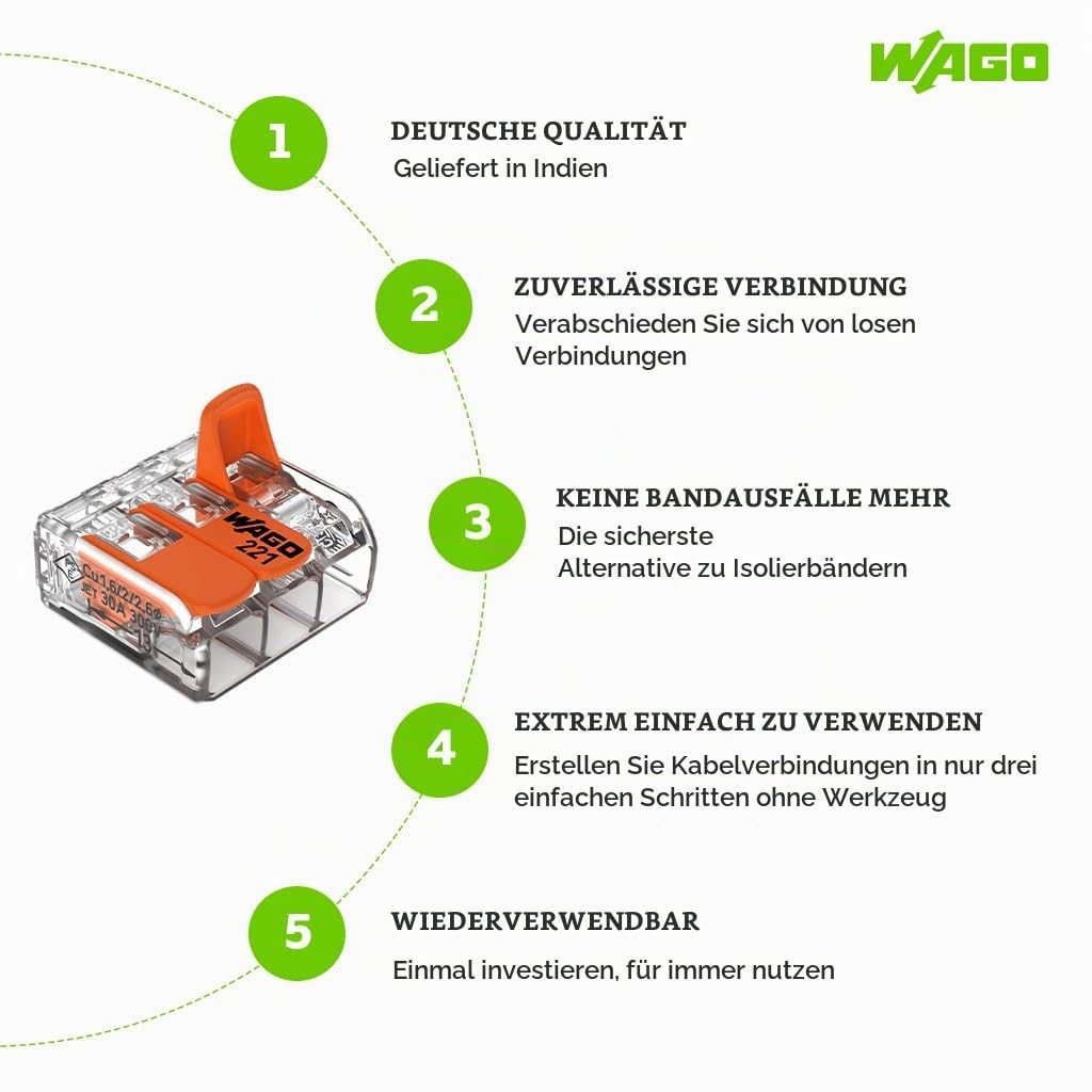 Wago Klemmen der Serie 221-413 Hebelklemmen Dosenklemmen Verbindungsklemmen Klemme Steckklemmen Pack