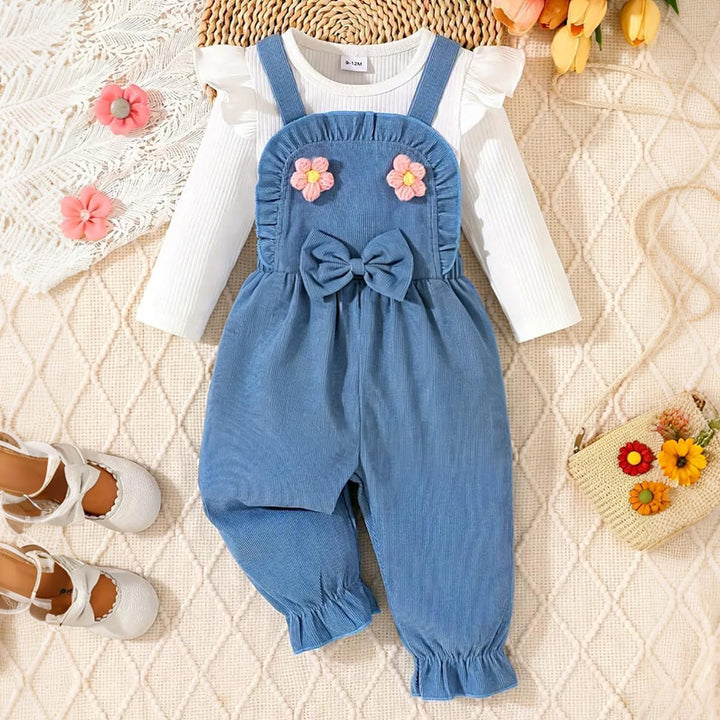 Baby Mädchen Rüschen Latzhose Langarm Oberteil Herbst Kleidung 6-12 Monate Blau, 6-12 Monate Blau