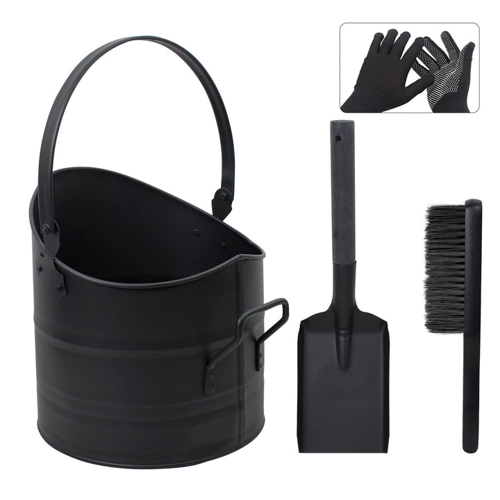 BRIAN & DANY Ascheeimer, Halbkreisförmiger Kohleeimer für Kamine, 10L Eimer mit Schaufel und Handbes