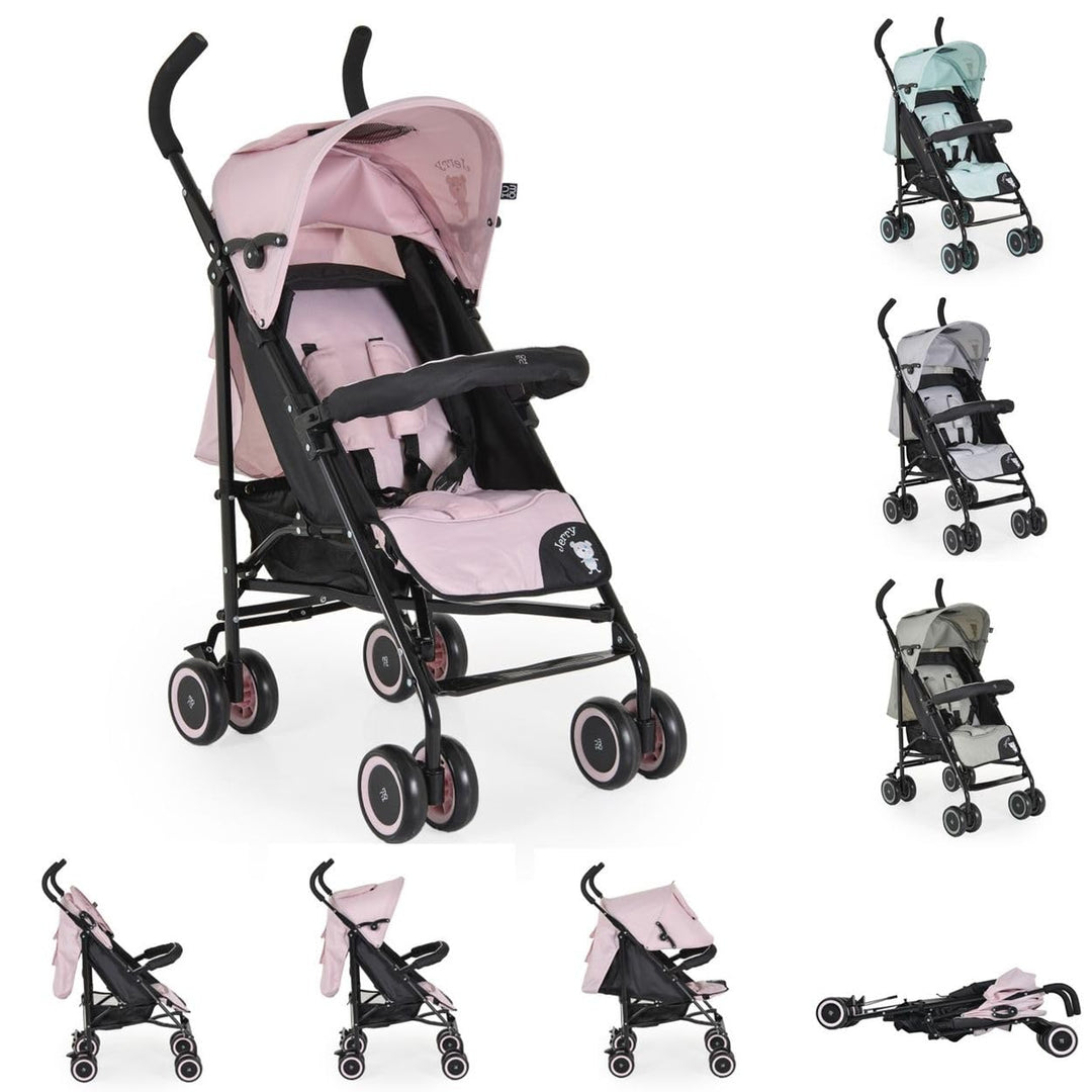 Moni Kinderwagen, Buggy Jerry, Sonnendach, schwenkbare Vorderräder, EVA-Räder rosa schwarz, rosa sch