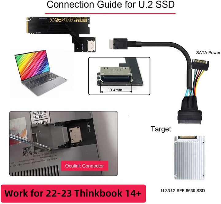 NFHK PCI-E 4.0 M.2 M-Key auf Oculink SFF-8612 SFF-8611 Host Adapter für 2022 2023 ThinkBook 14+ exte