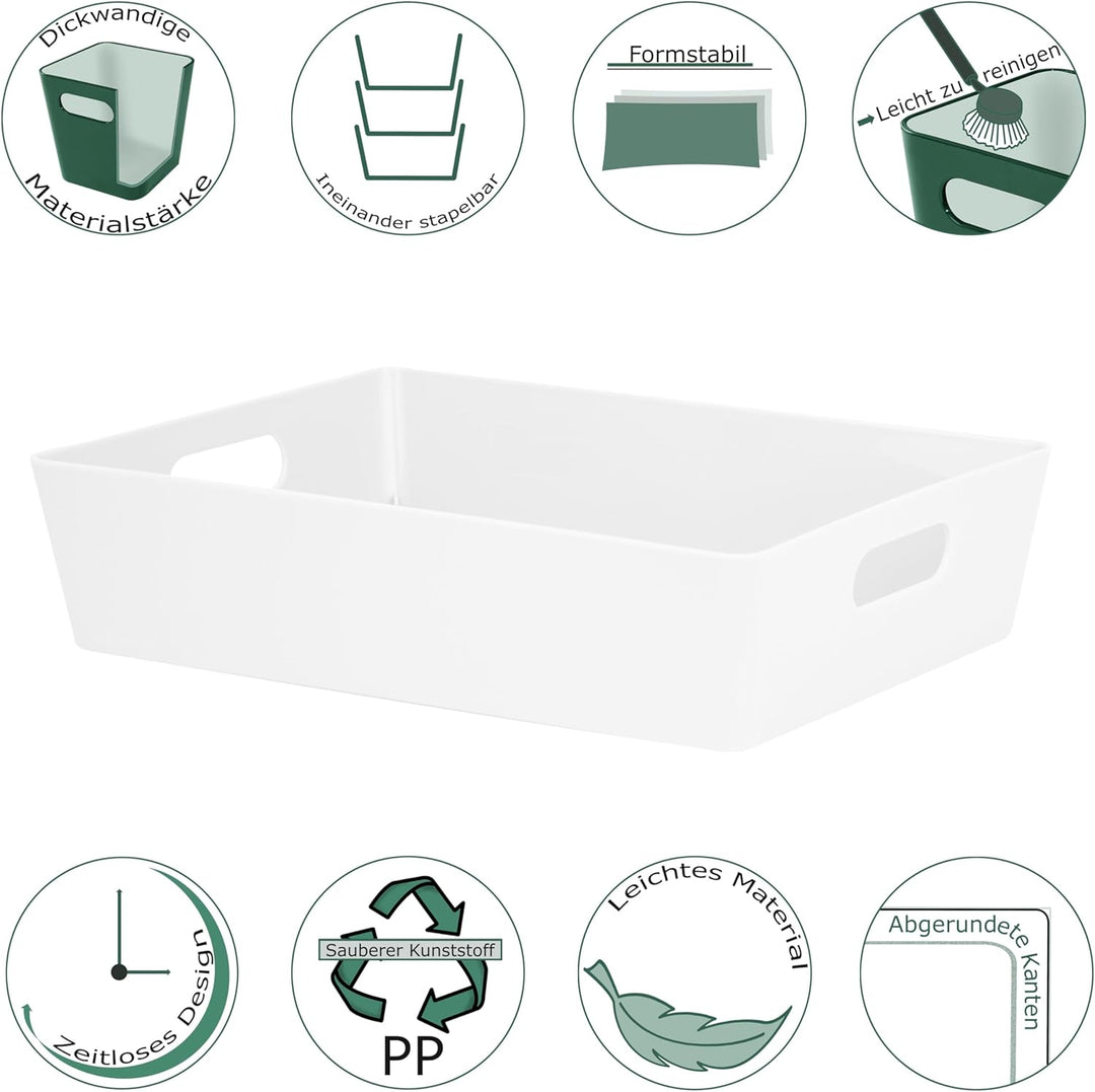 3x Ordnungsboxen - 8 cm hoch - WEIss - 35x26x8cm - 6 Liter - DINA4 - Ordnungskorb - Schubladenorgani