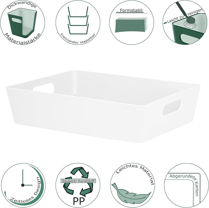 3x Ordnungsboxen - 8 cm hoch - WEIss - 35x26x8cm - 6 Liter - DINA4 - Ordnungskorb - Schubladenorgani